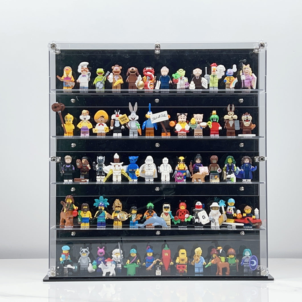 BrickFans Premium 5-Tier Wall Mounted Display Cases for Lego Minifigures - 12 Minifigures Wide