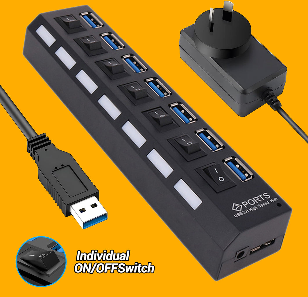 Multi-Port USB 3.0 Hub with Power Adapter