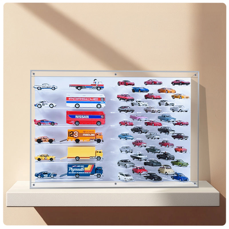 BrickFans Premium 1:64 Diecast Cars Display Case for 38 Cars & Six Haulers, Hot Wheels, Tomica, Matchbox, Siku